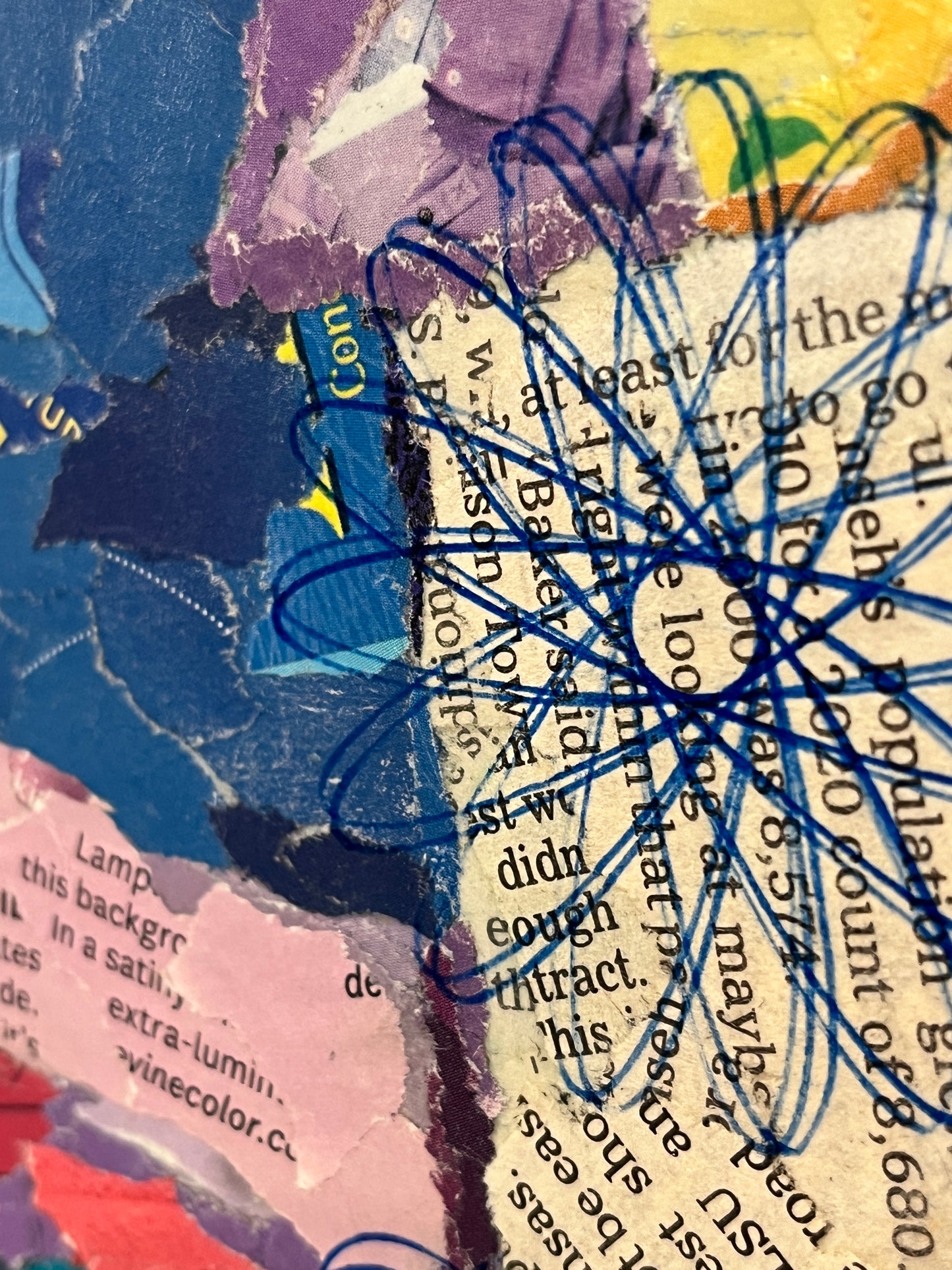 Funky Spiro-Kitty Modern Cat Torn Paper Collage