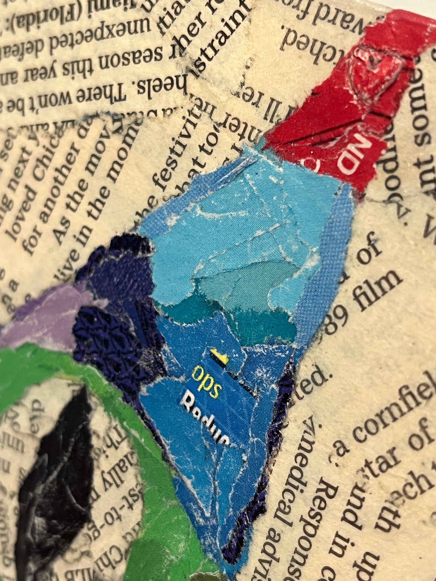 Funky Spiro-Kitty Modern Cat Torn Paper Collage