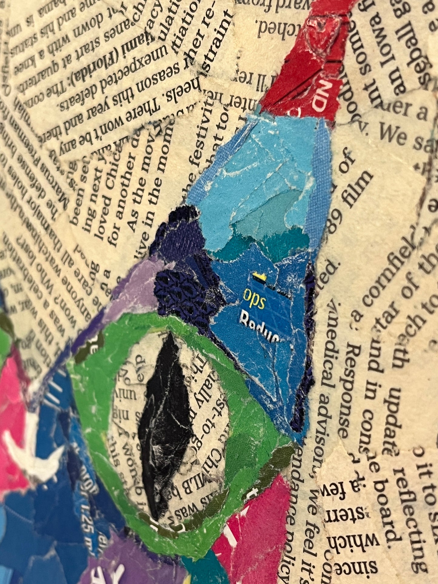 Funky Spiro-Kitty Modern Cat Torn Paper Collage