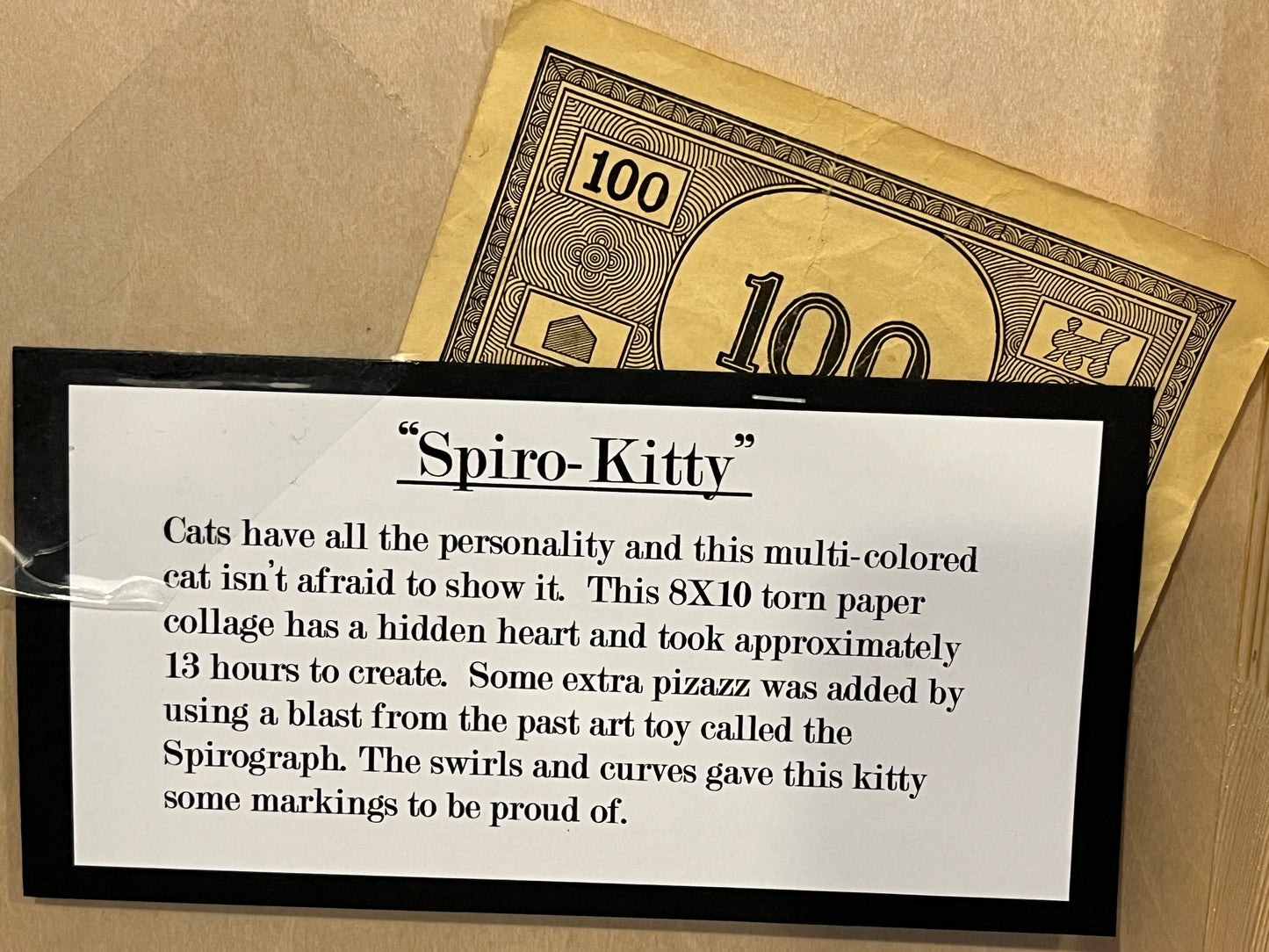 Funky Spiro-Kitty Modern Cat Torn Paper Collage