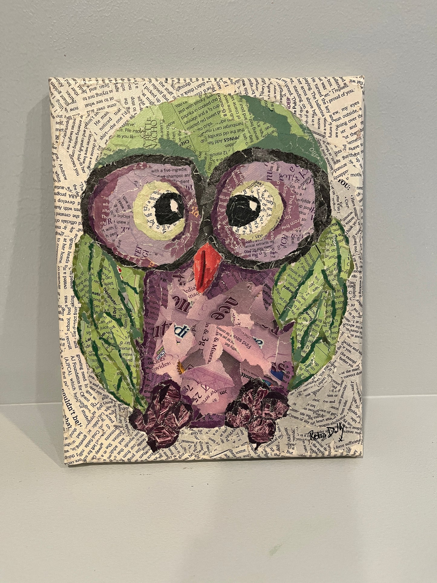 Whoooo Loves You Owl Torn Paper Collage Mixed Media