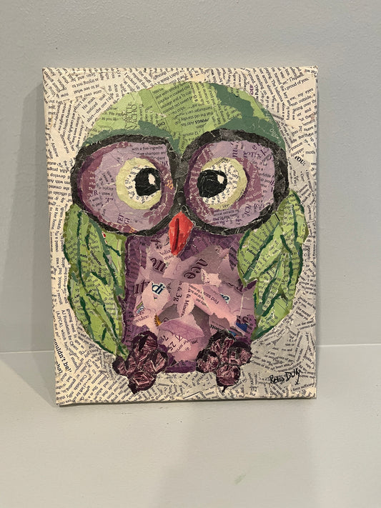 Whoooo Loves You Owl Torn Paper Collage Mixed Media