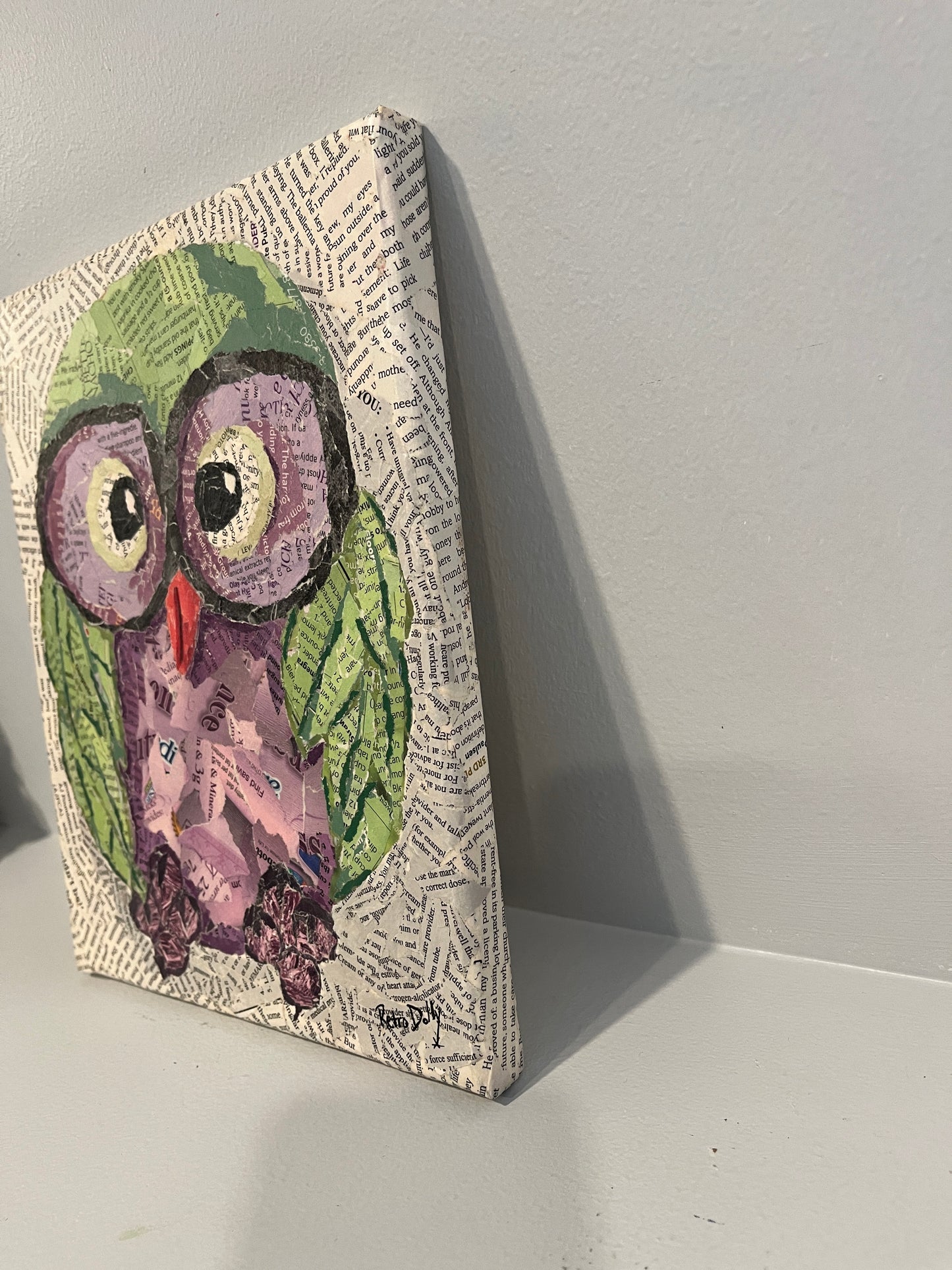 Whoooo Loves You Owl Torn Paper Collage Mixed Media