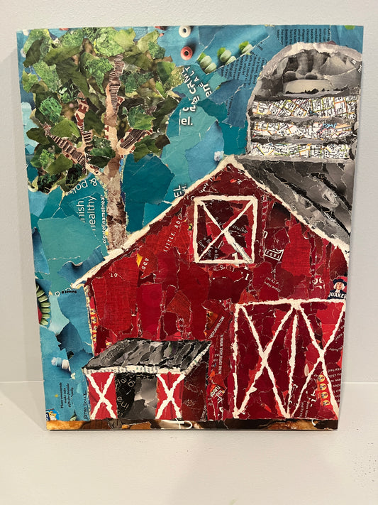 A Country Mile Farm Torn Paper Collage Mixed Media
