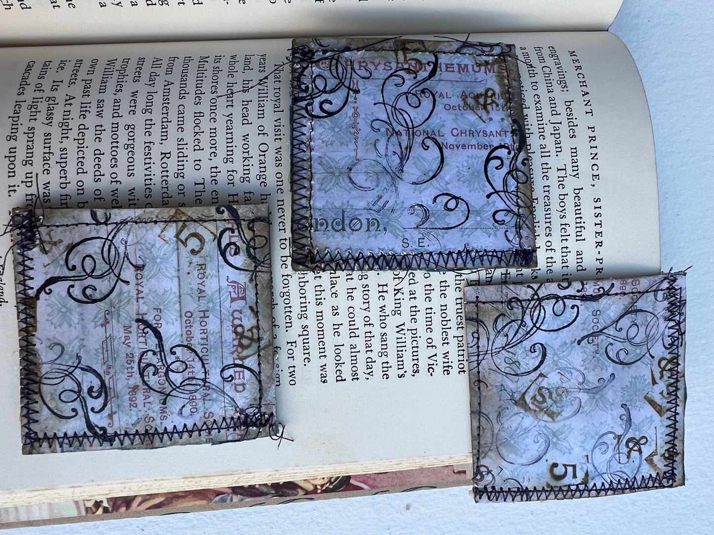 Set of three courner Bookmarks. Handmade collage, gift, booklover collage vintage