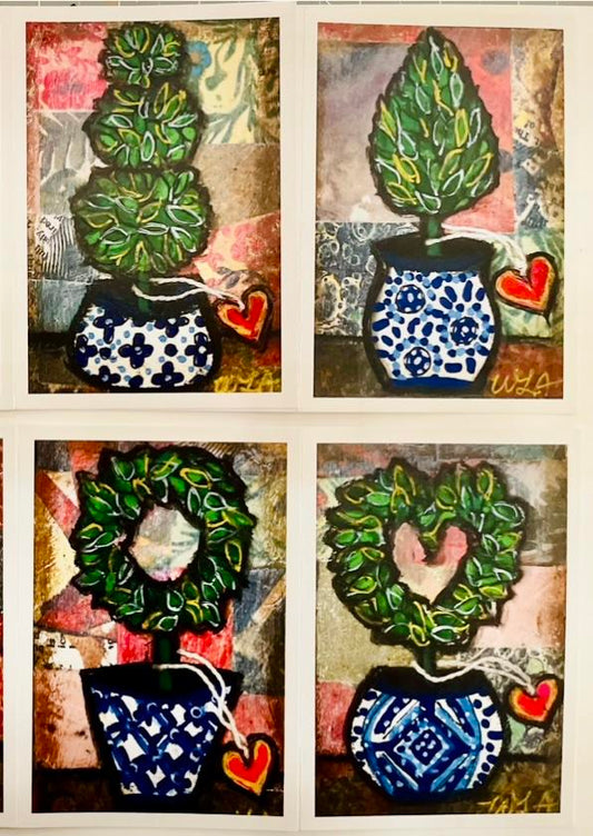 "Topiary" #2.  Set of four assorted designs, 3.5" x 5" Blank notecards with envelopes.