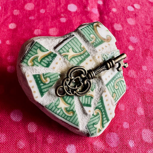 Green Mosaic KEY TO MY HEART 2 inch Pin