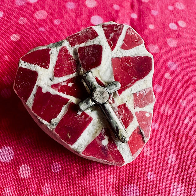 Red Mosaic and Cross Pin 2 inches Love. Valentine. Mom. Birthday. Just because