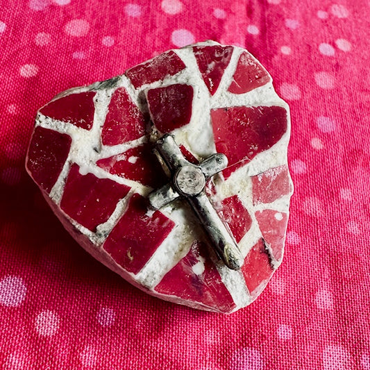 Red Mosaic and Cross Pin 2 inches Love. Valentine. Mom. Birthday. Just because