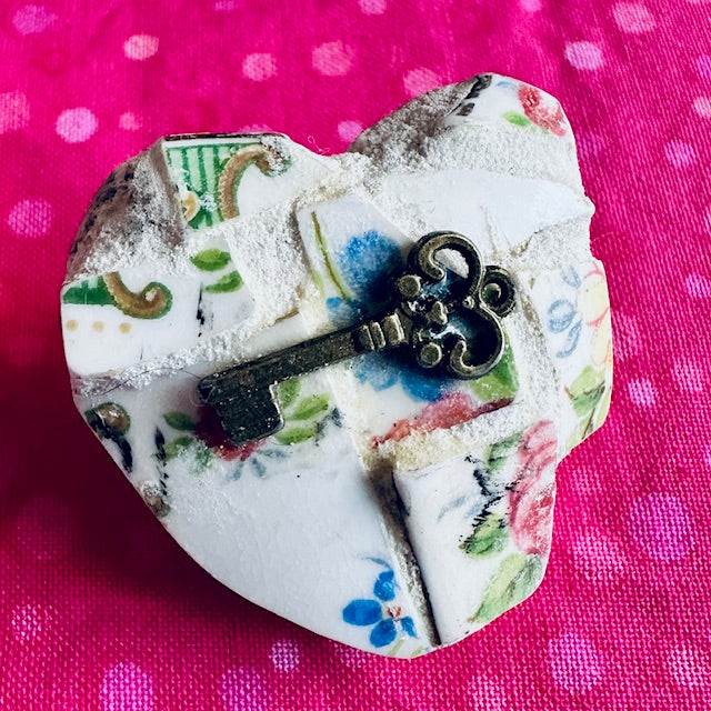 Petite Floral and UNLOCK MY HEART with Key 2 inch Pin Love Valentine Mom Gifting