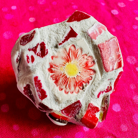 Red Mosaic with Flower Tile Pin 2 inches Here's My Heart Valentine