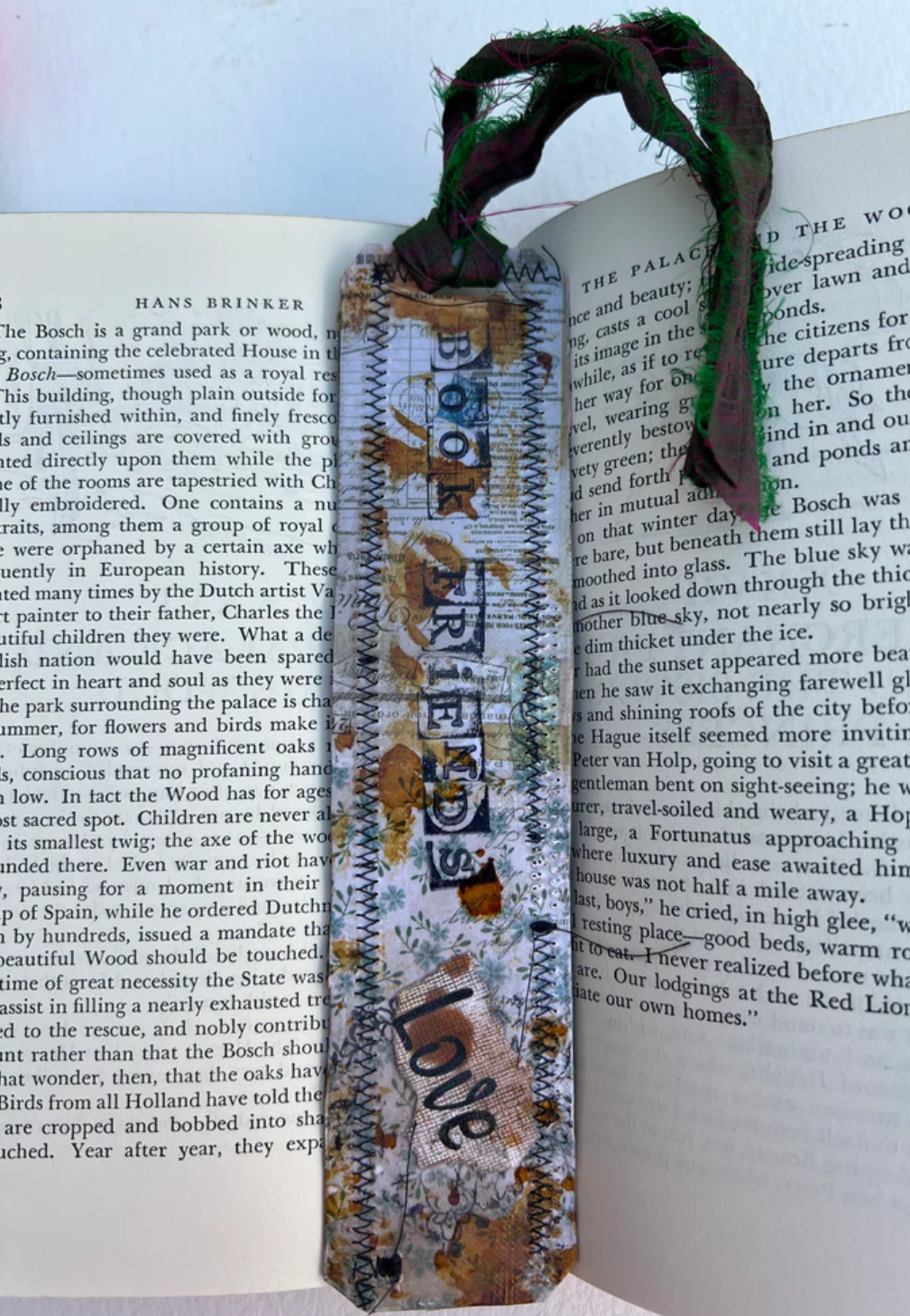 Bookmark handmade beautiful small piece of art, gift, vintage, collage stitched