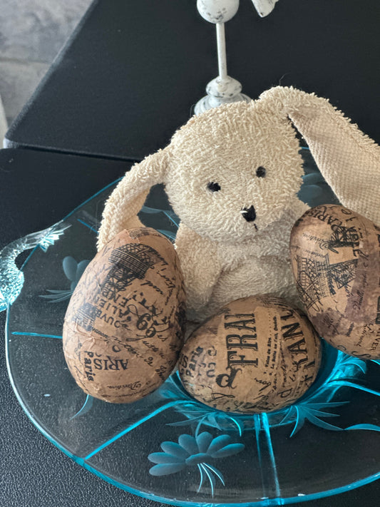 Papier Mache Decoupage 4 inch EASTER EGG Decor - Set of 3