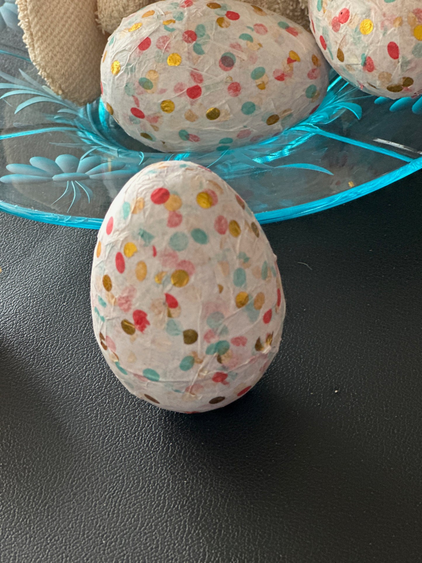 Papier Mache Decoupage 4 inch EASTER EGG Decor - Polka Dot - Set of 3 live