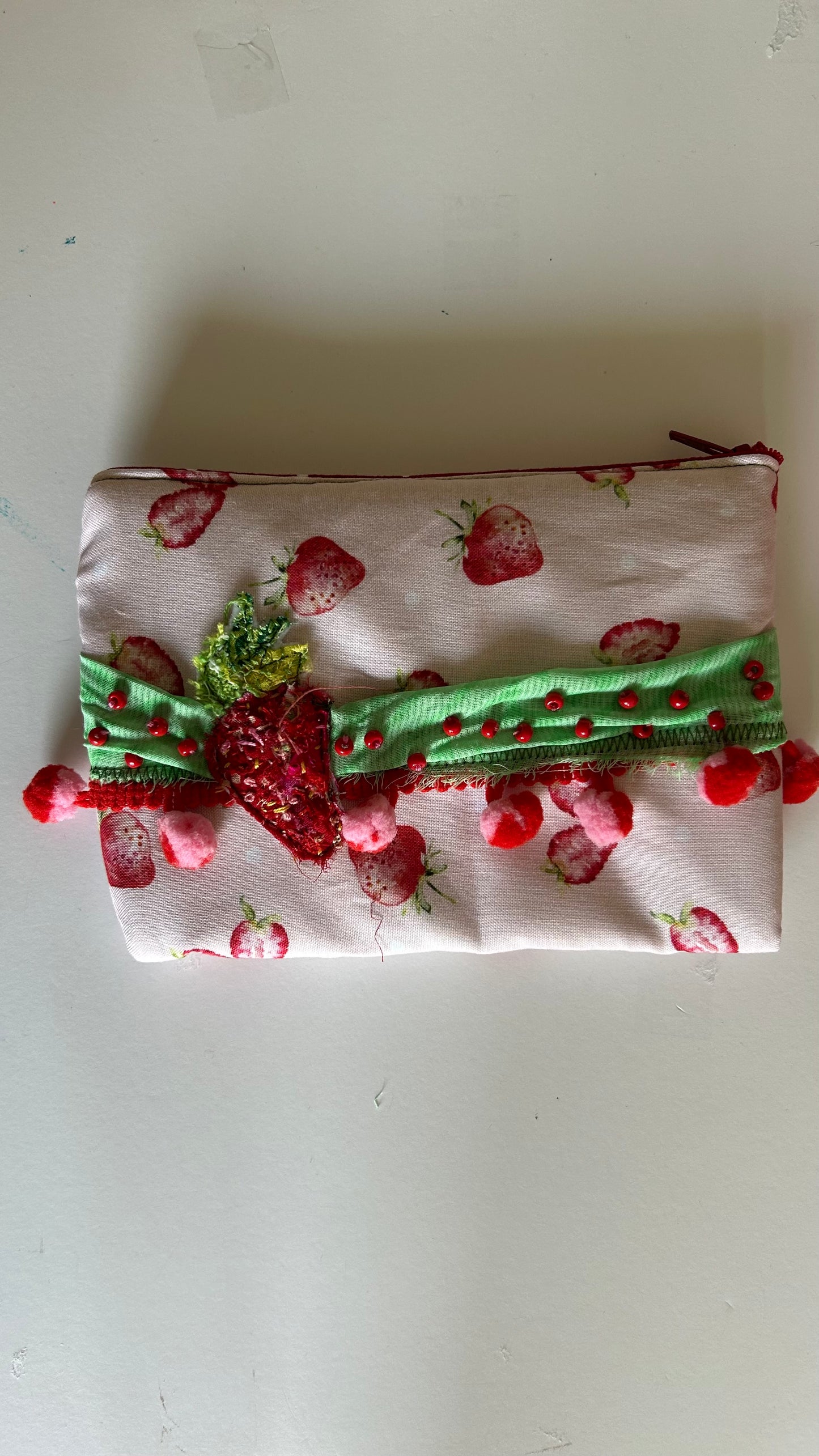 Strawberry Slow Stitched Zipper Pouch