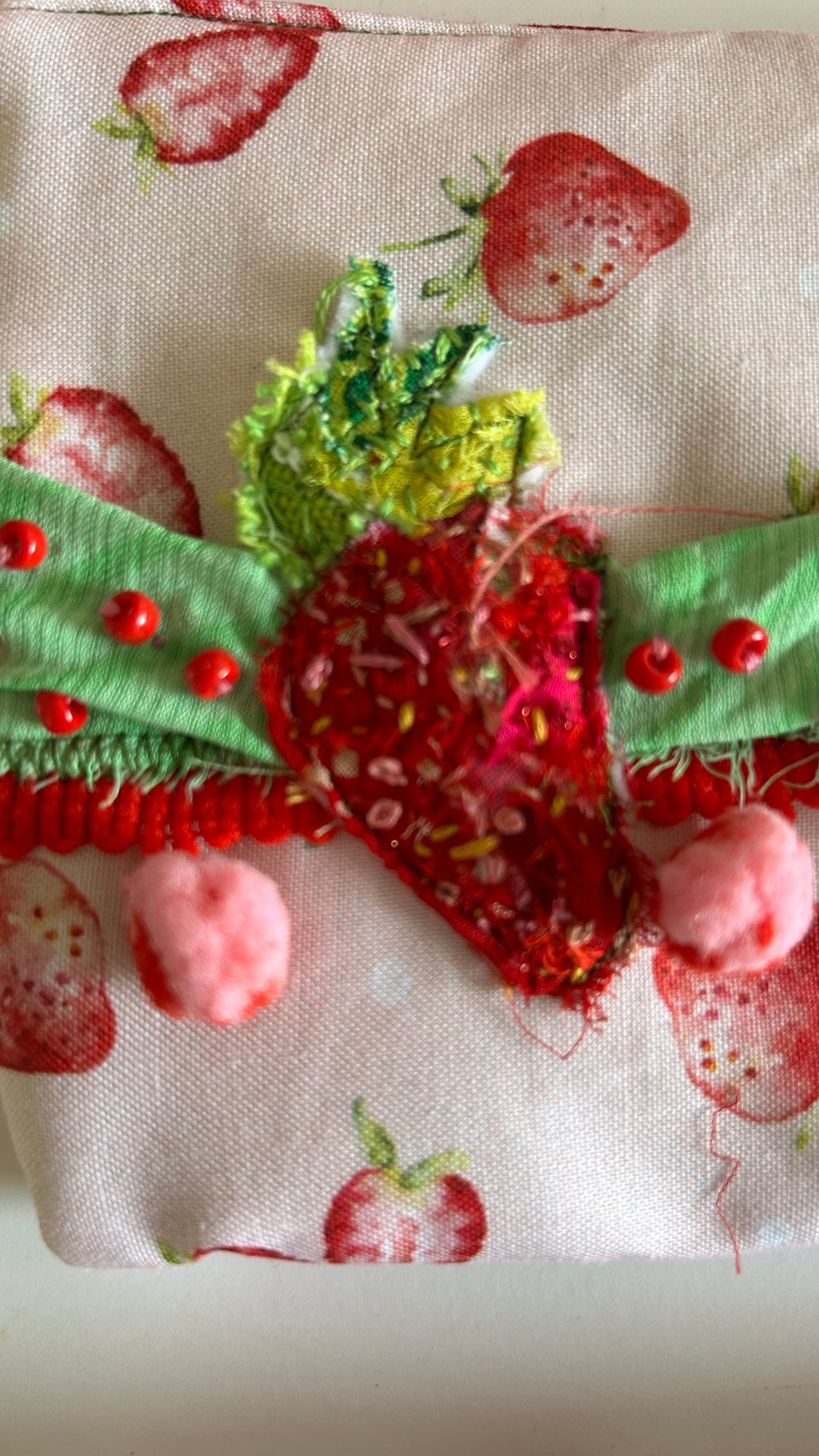 Strawberry Slow Stitched Zipper Pouch