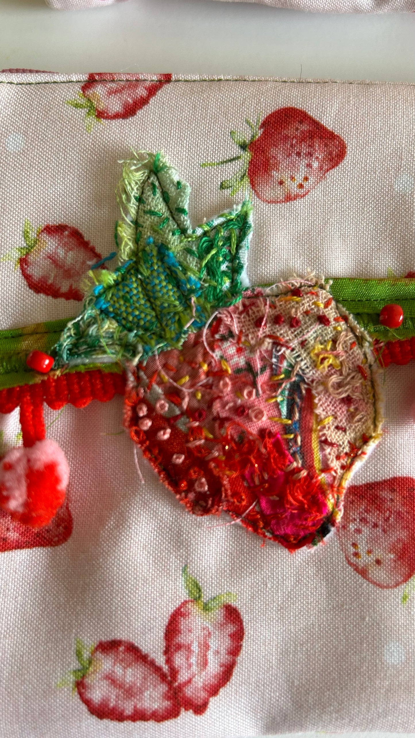 Strawberry Slow Stitched Zipper Pouch