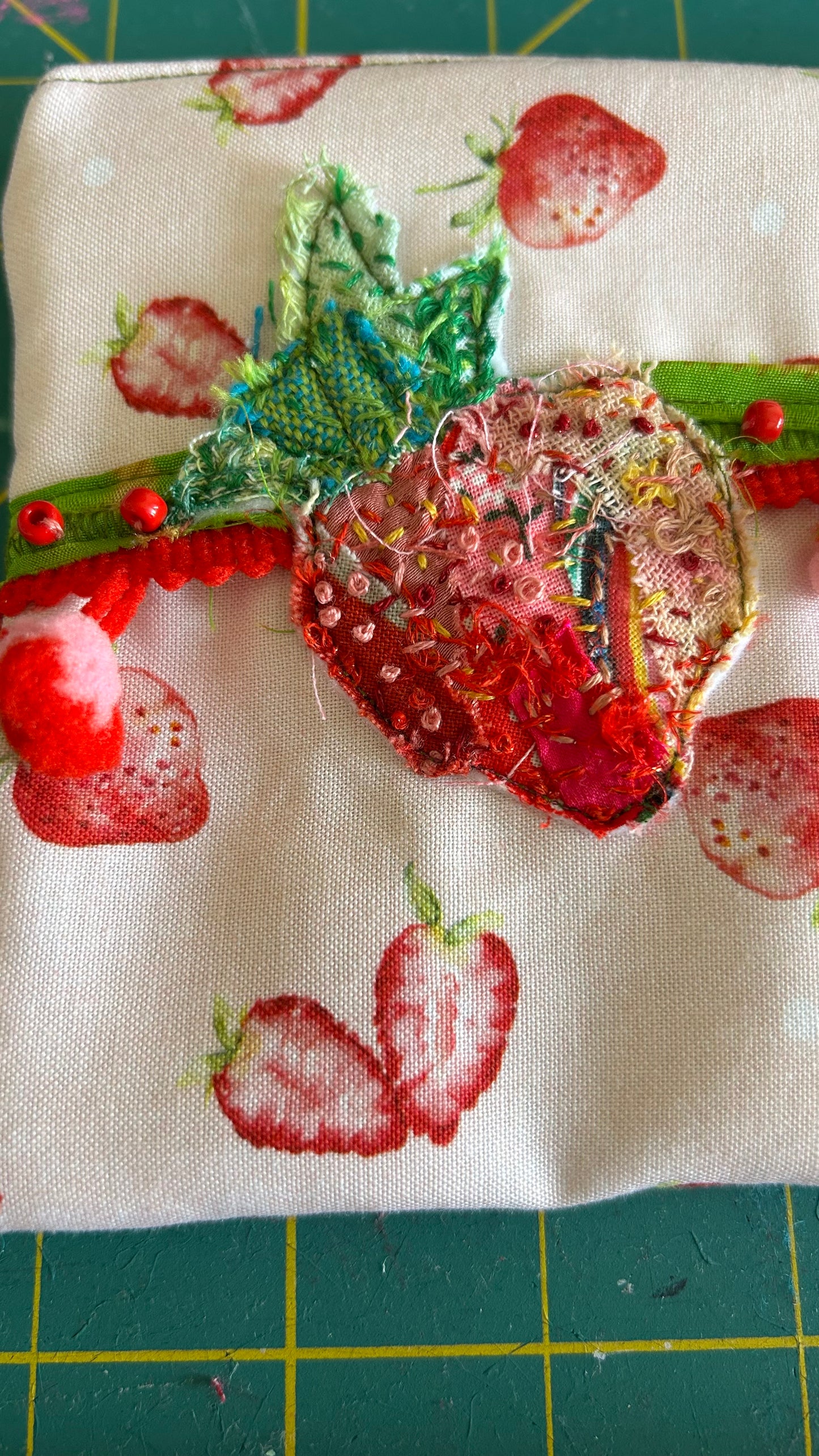 Strawberry Slow Stitched Zipper Pouch