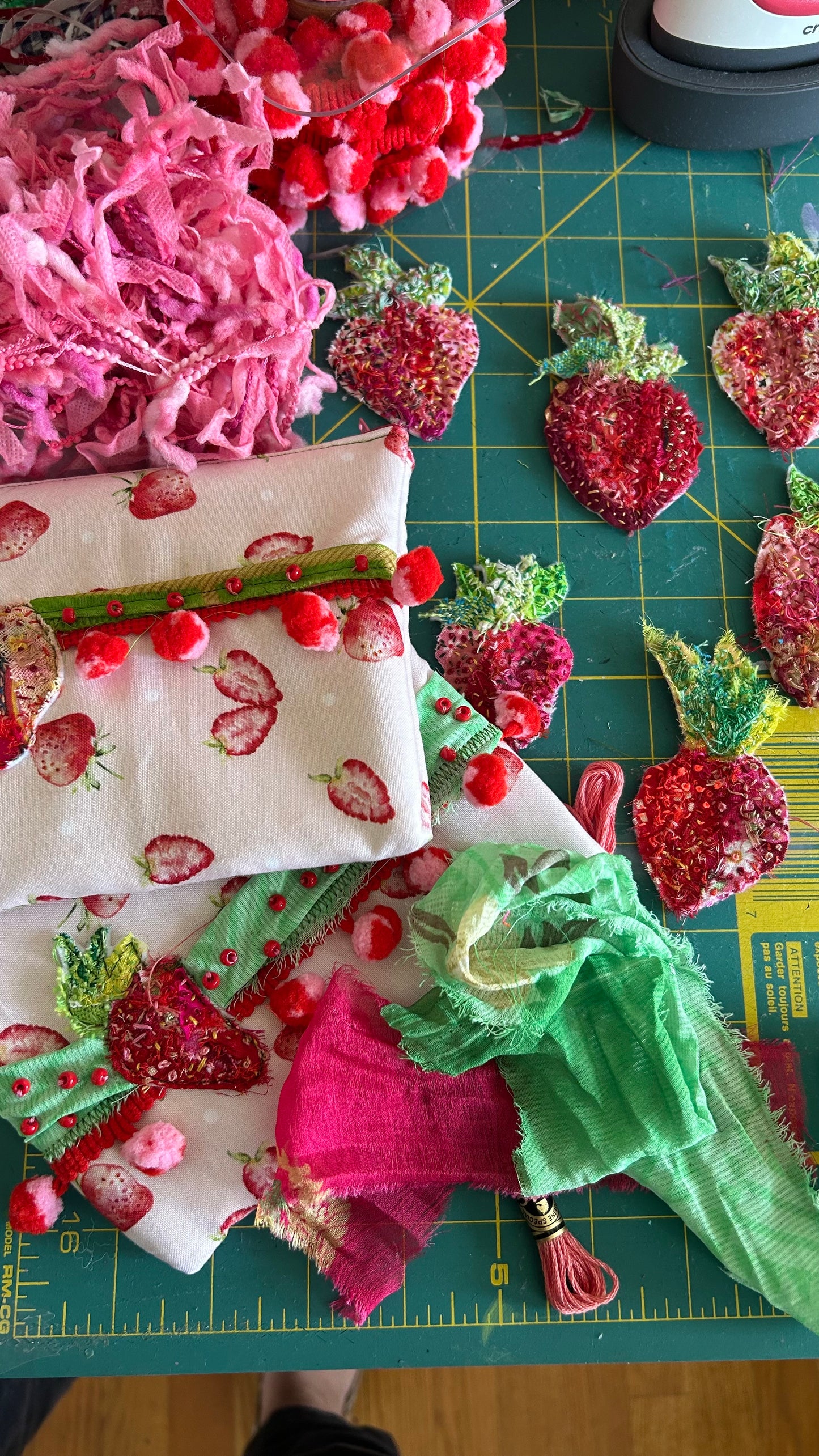 Strawberry Slow Stitched Zipper Pouch