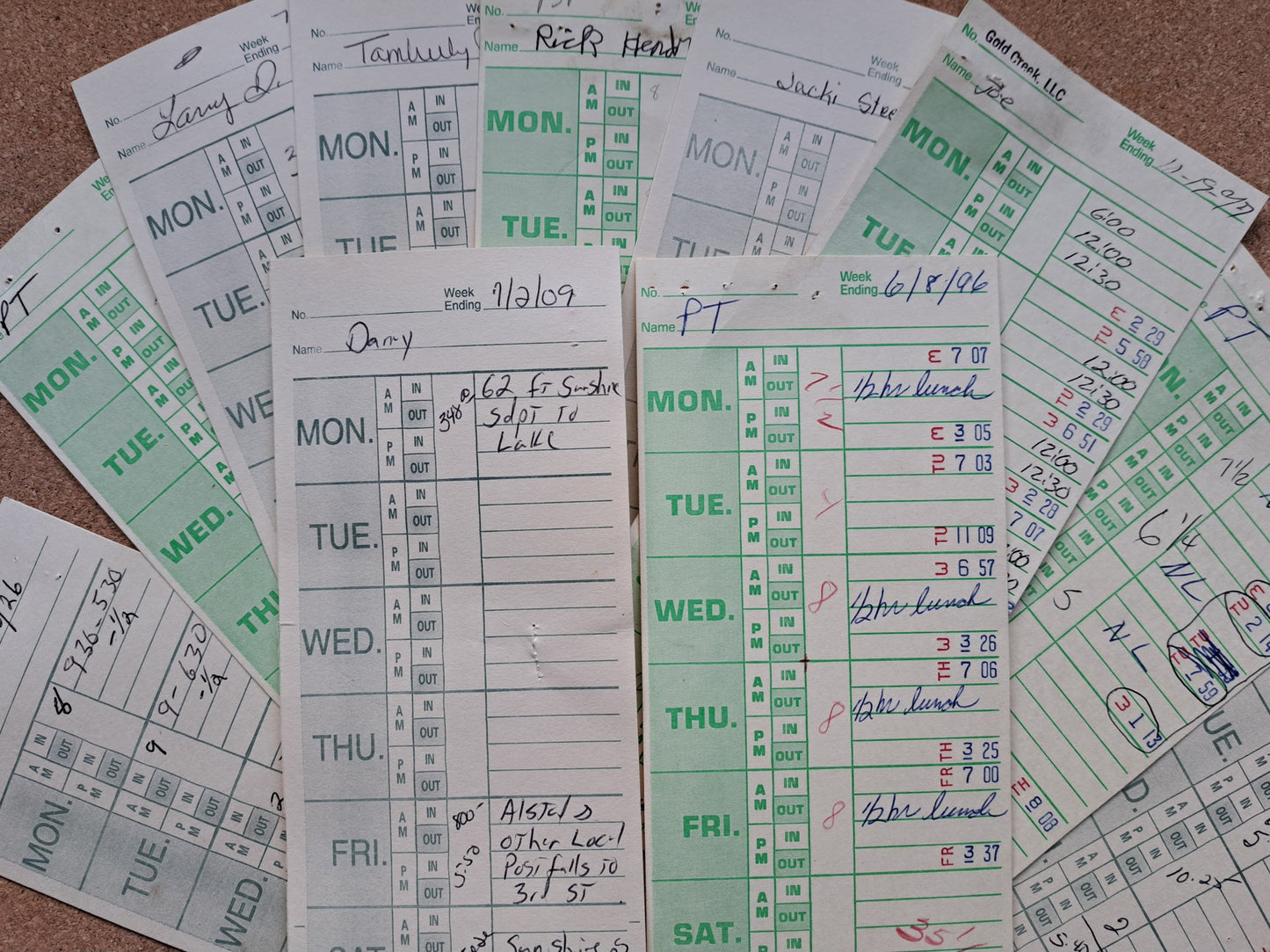 Recycled Used Timecards - assorted pack of 20