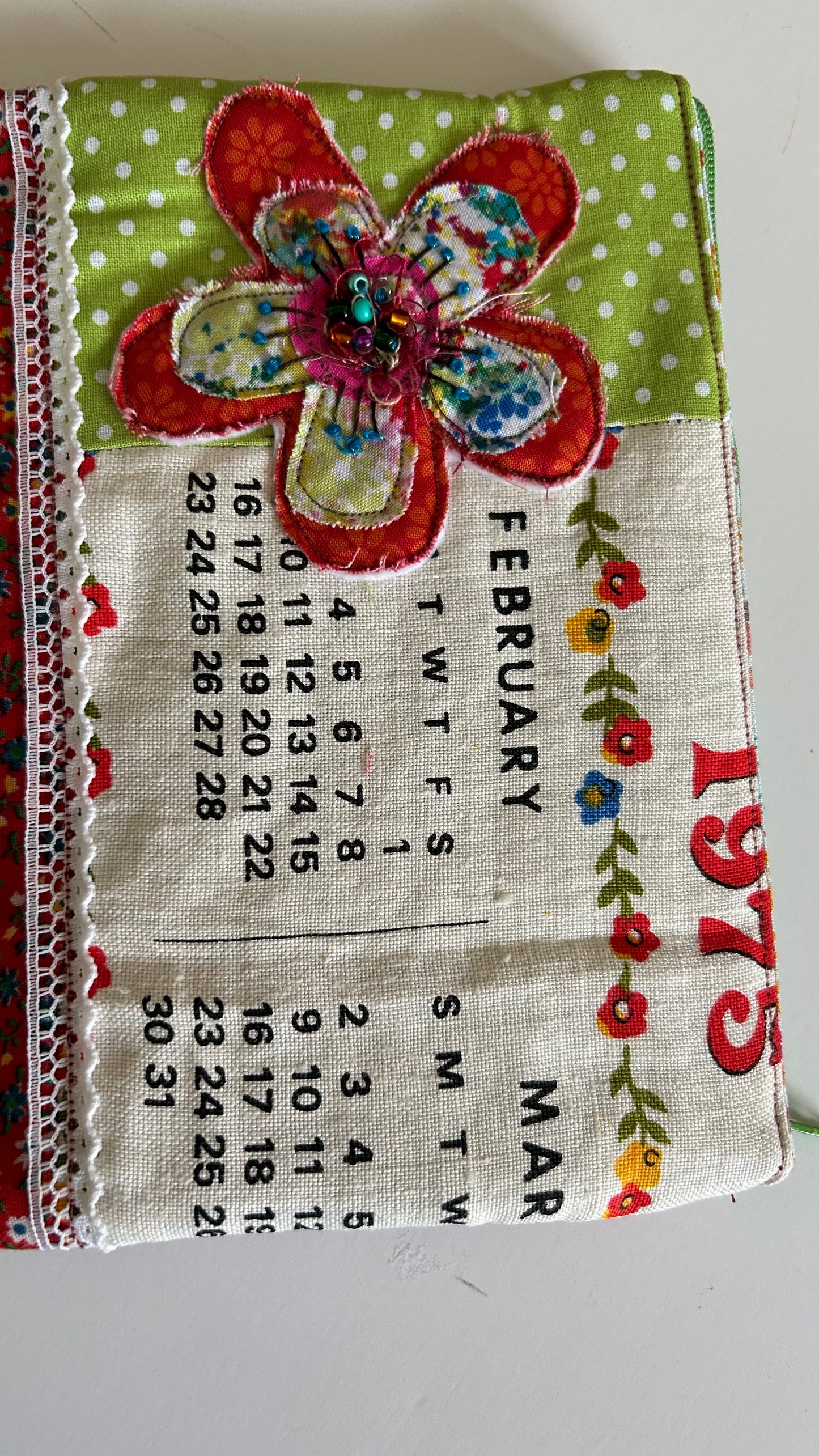 1975 February vintage calendar zipper pouch