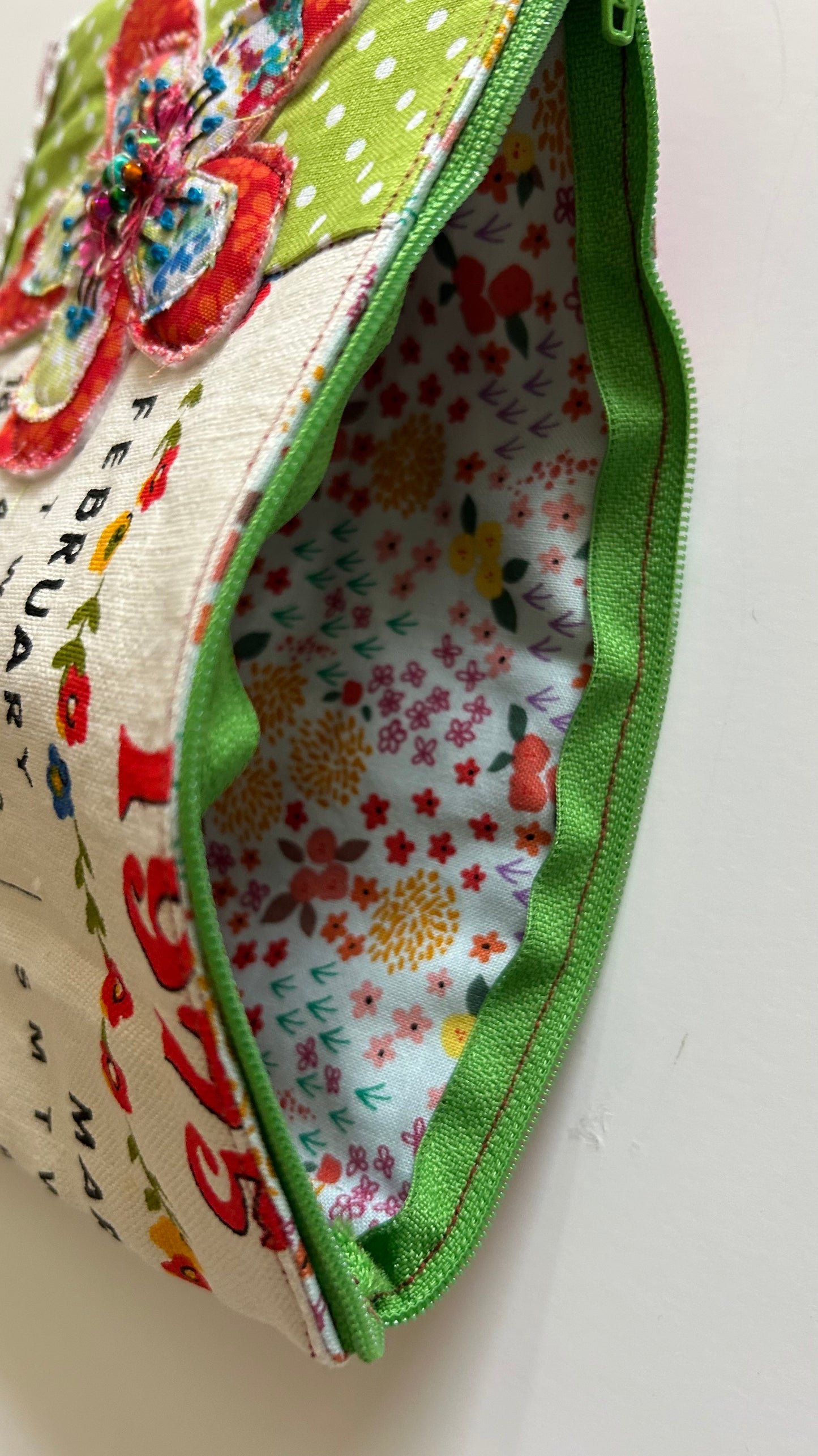 1975 February vintage calendar zipper pouch