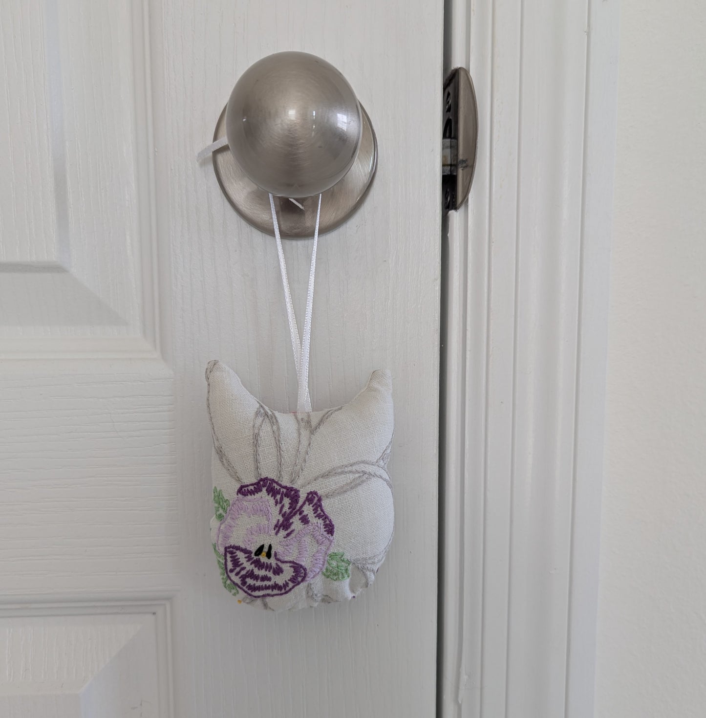 Owl Hanging Ornament from Vintage Embroidered Linen