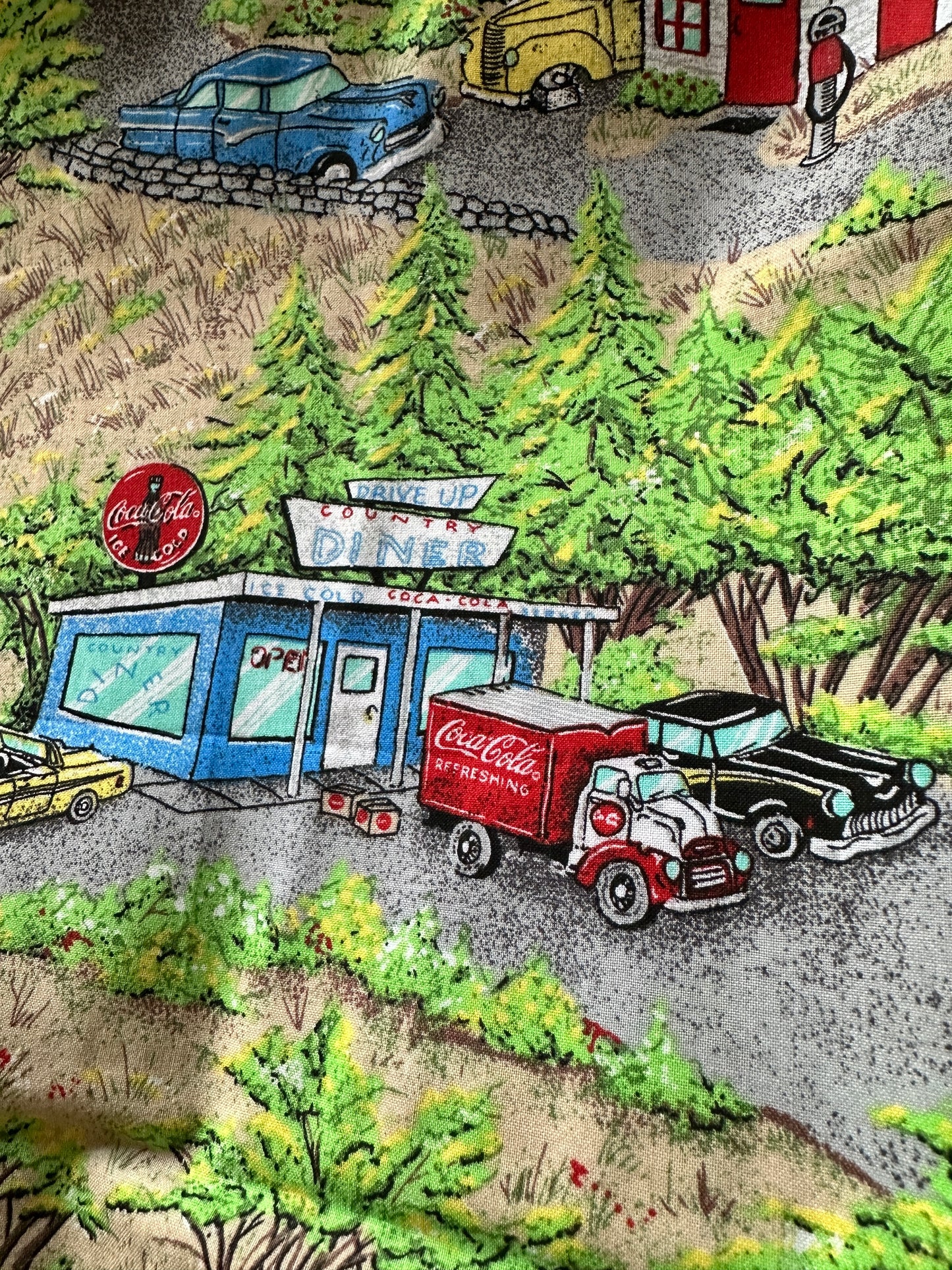 COCA COLA FABRIC by Spectrix 2 YDS VTG Nostalgic Diner Gas Station HARD TO FIND