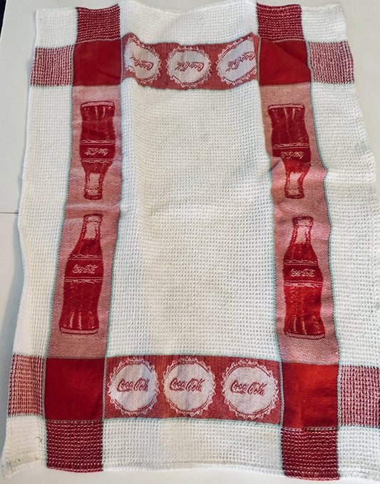 2 Handloomed Coca-Cola waffle weave dish towels cotton Park Designs 1 new 1 used