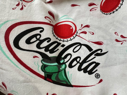 COCA-COLA Spectrix COTTON FABRIC White Red Coke Splash Bottle Caps 1.5 YD RARE