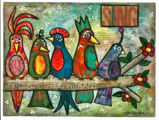 'SING'. Set of four 5" x 7" Blank greeting cards with envelopes.