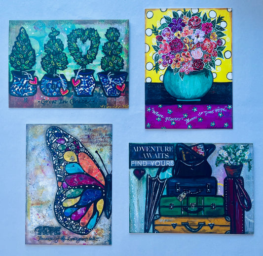 "Assortment Greeting Card Set".  Four different designs of 5" x 7" Blank cards with envelopes.