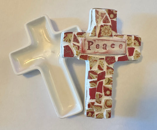 Handcrafted Mosaic Repurposed Ceramic Cross Trinket Box