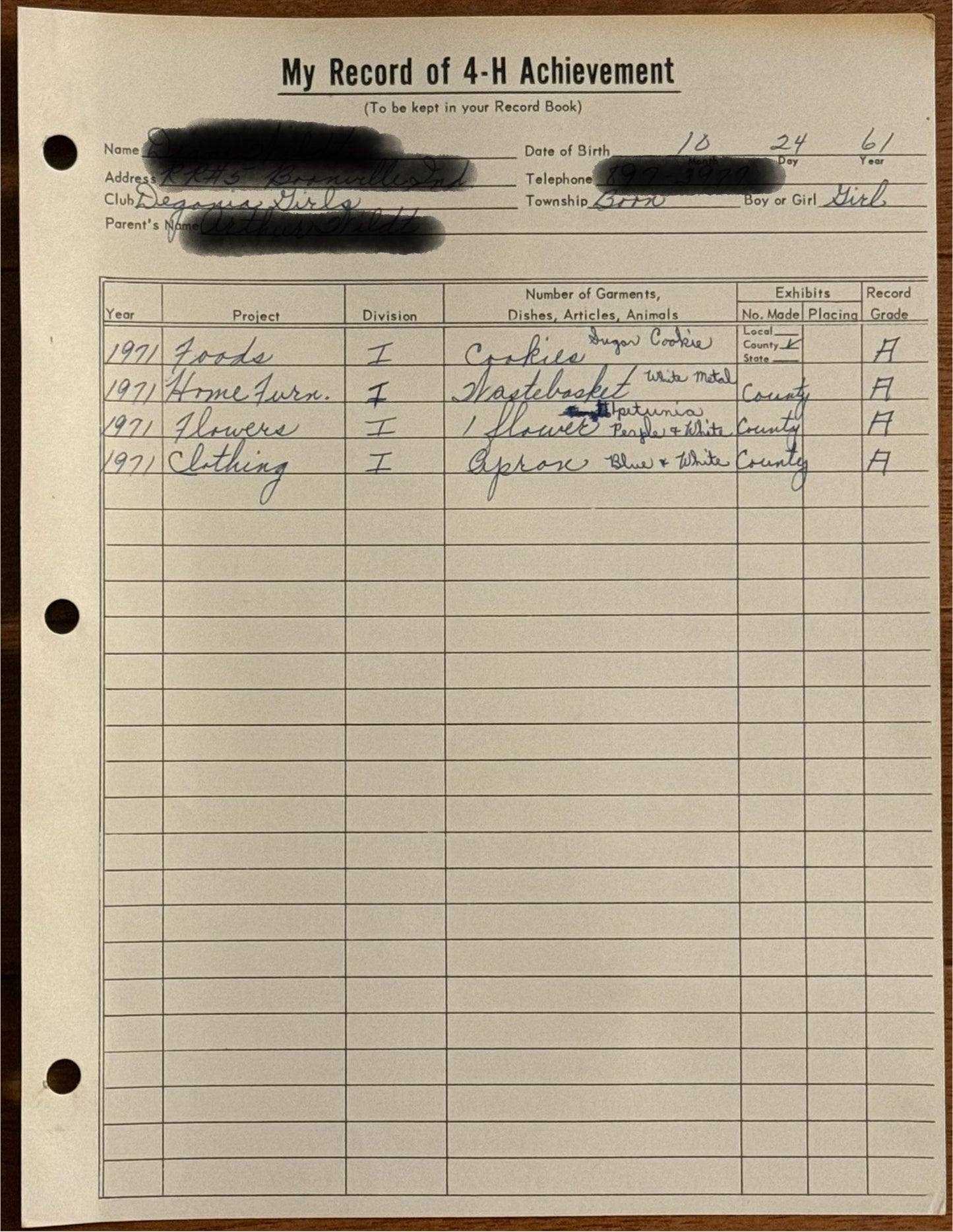 4-H Member’s Record Books (1966 - 1971)