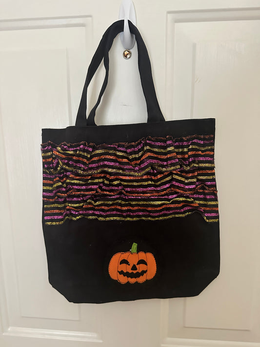 Black Canvas Halloween Sack Pumpkin and Stripe Design