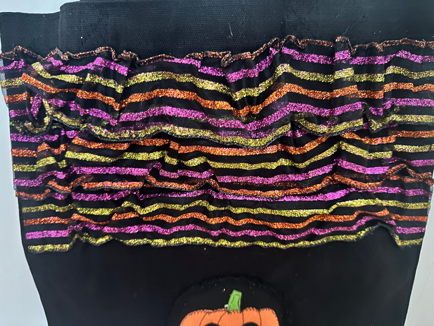Black Canvas Halloween Sack Pumpkin and Stripe Design