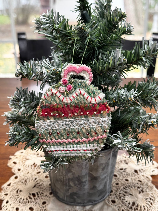 Slow Stitched Round Ornament (RO1)