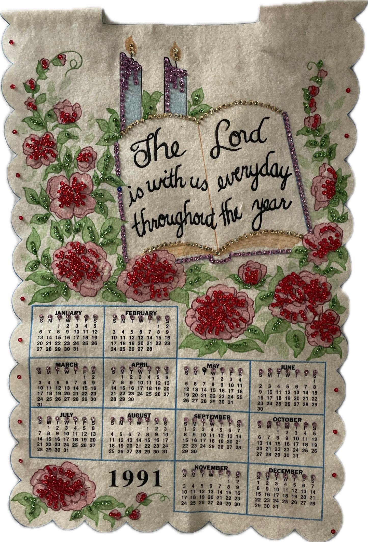 Vintage 1991 Felt Sequined Calendar