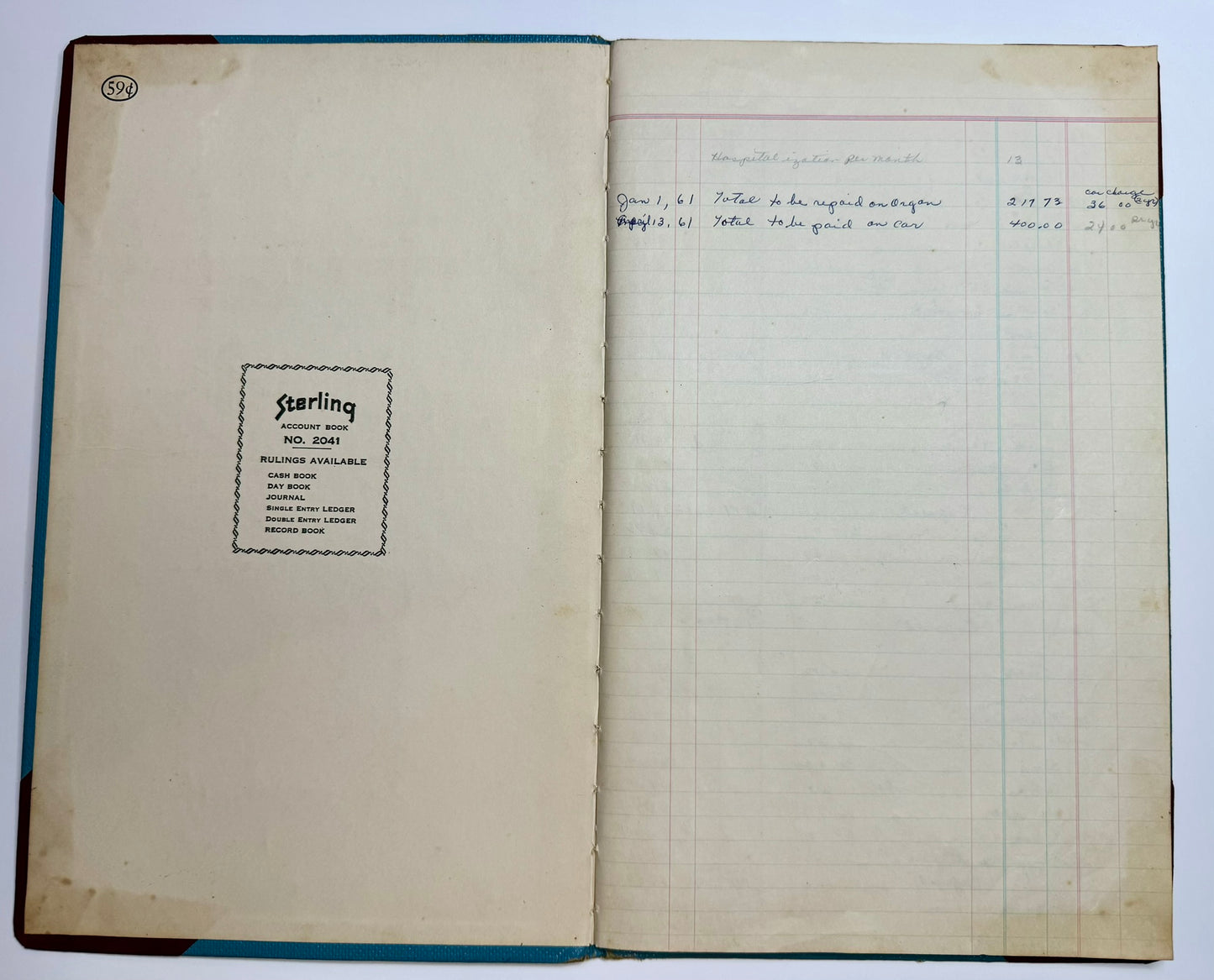 1961 Cash Book With Handwritten Household Accounts