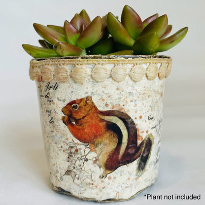 Paper Maché Pot / Decoupage / Vintage Inspired / Woodland