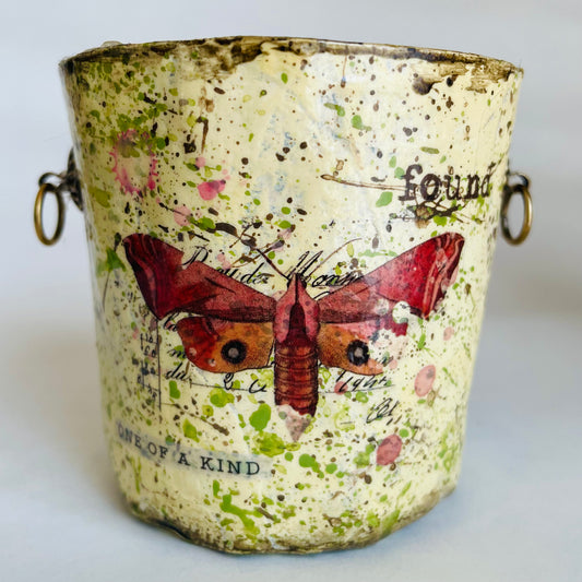 Paper Maché Pot / Decoupage / Entomology / Vintage Inspired