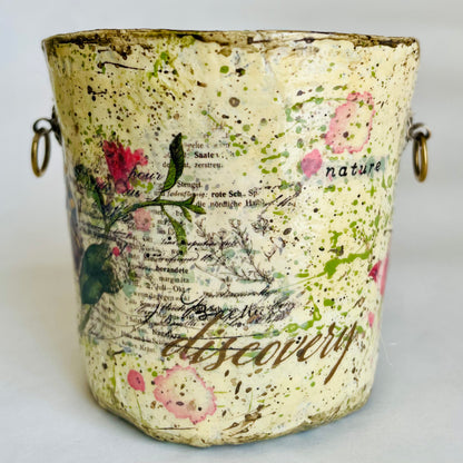 Paper Maché Pot / Decoupage / Entomology / Vintage Inspired