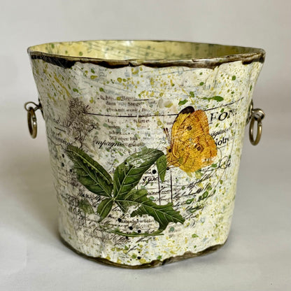 Paper Maché Pot / Decoupage / Vintage Inspired / Entomology