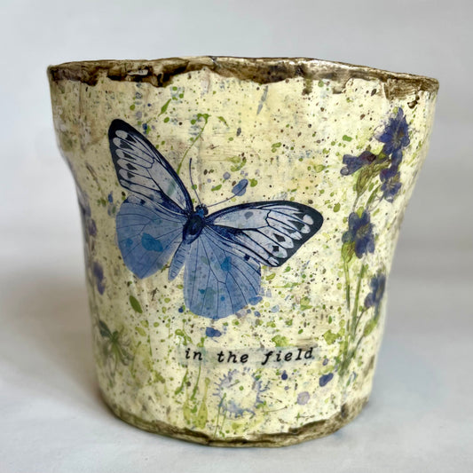 Paper Maché Pot / Decoupage / Vintage Inspired / Butterfly