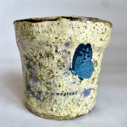 Paper Maché Pot / Decoupage / Vintage Inspired / Butterfly