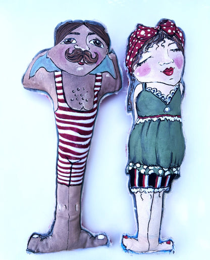 Art Doll Set Beach Beauties Hand Painted Plush Dolls OOAK