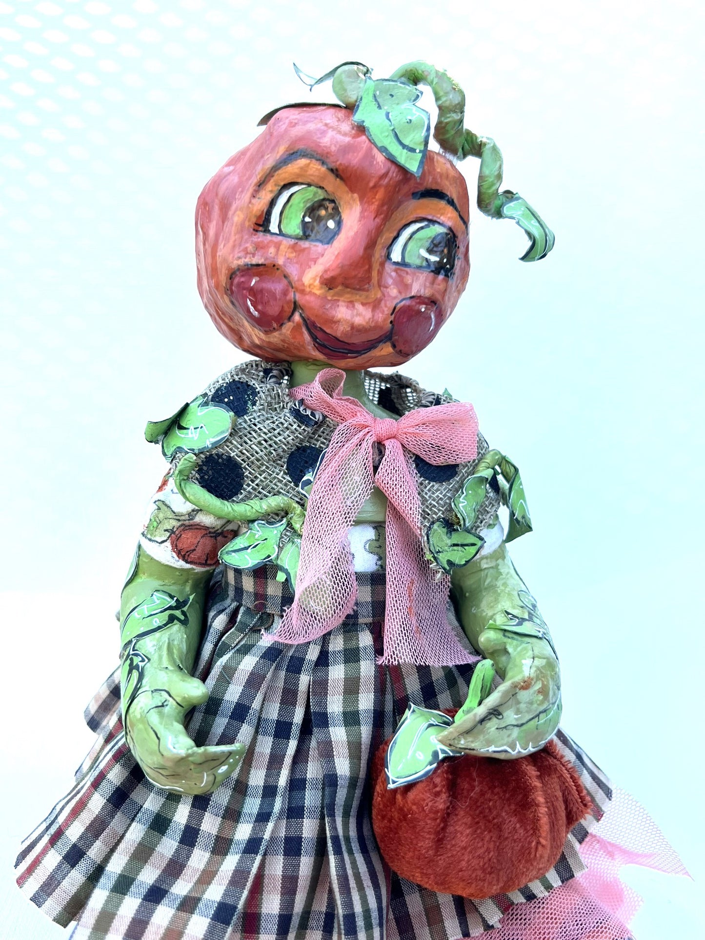 Polly Pumpkin Art Doll OOAK, Halloween Poseable Pumpkin