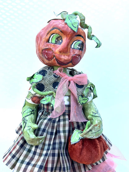 Polly Pumpkin Art Doll OOAK, Halloween Poseable Pumpkin