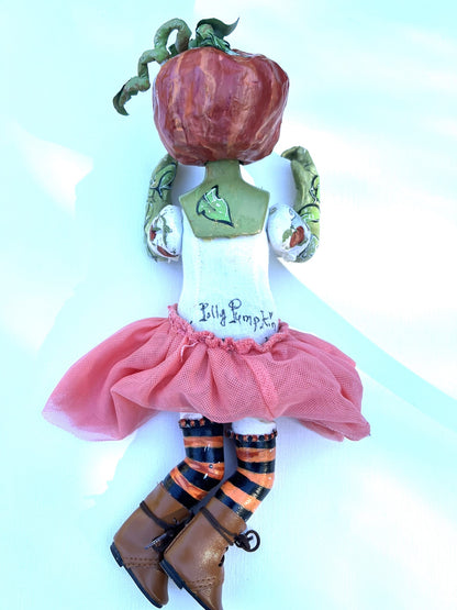 Polly Pumpkin Art Doll OOAK, Halloween Poseable Pumpkin