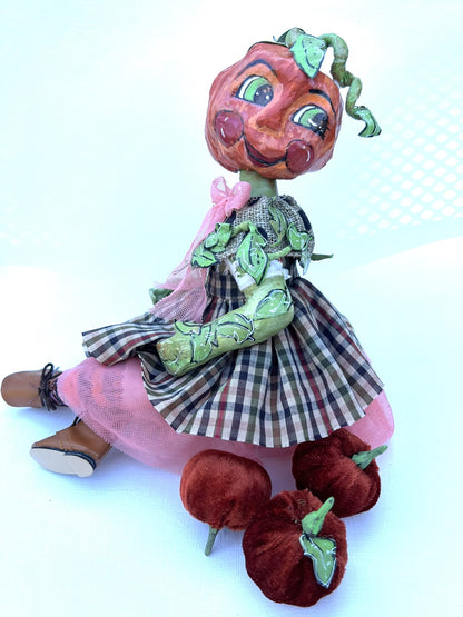 Polly Pumpkin Art Doll OOAK, Halloween Poseable Pumpkin